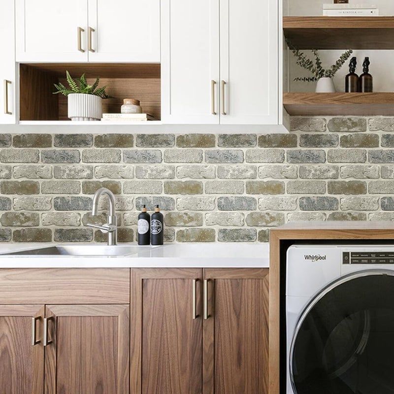 COMSTICKC 10 Pcs 3D Faux Brick Wall Panel, Peel and Stick Brick Wall Tiles, 12"X12" Small Size Thin PVC Gray Brick Self Adhesive Brick Backsplash Faux Brick Panels, Paintable Decorative Tiles - Image 2